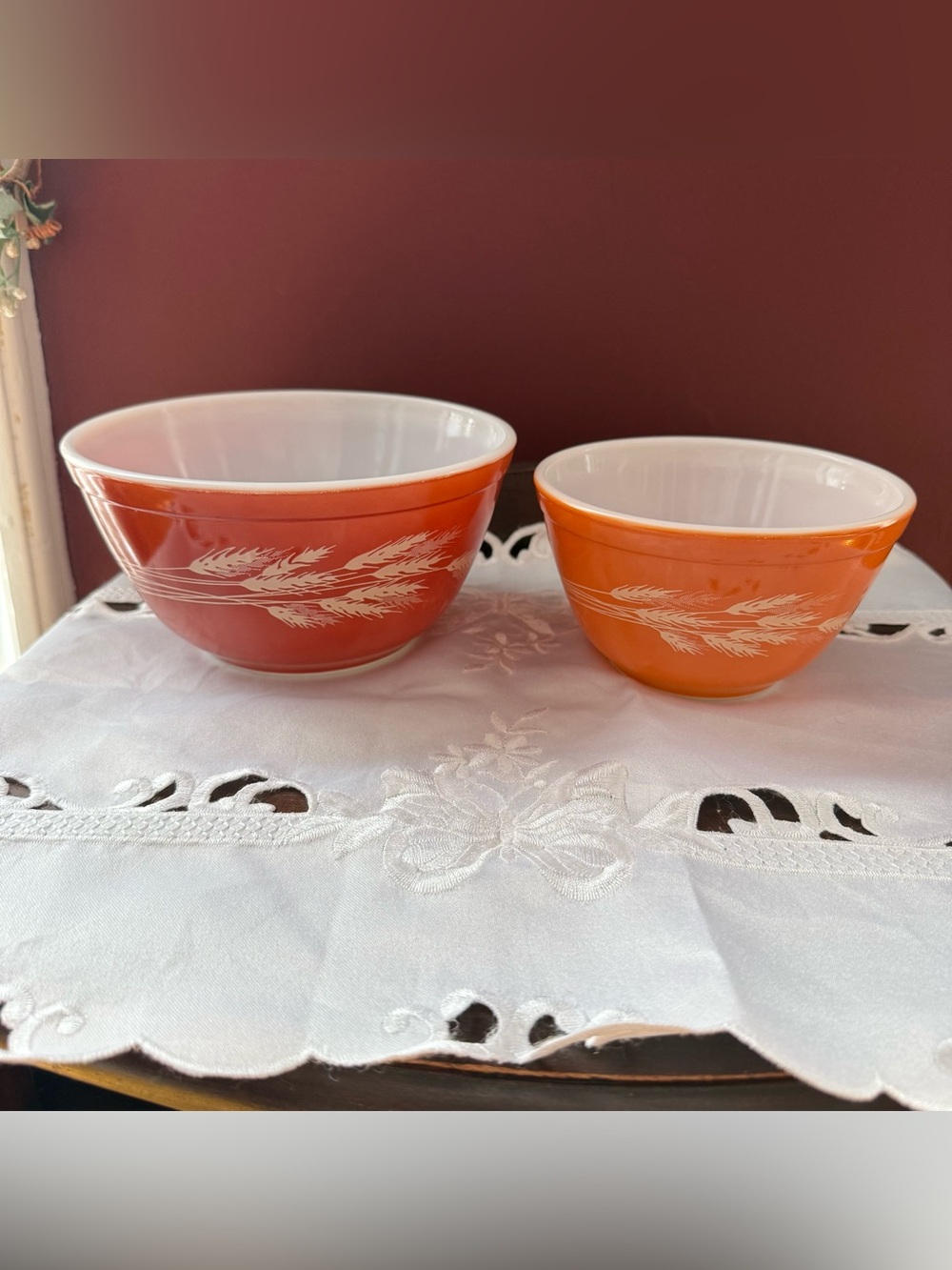 Vintage Pyrex Orange Autumn Wheat Pattern Mixing Bowls - Set of 2